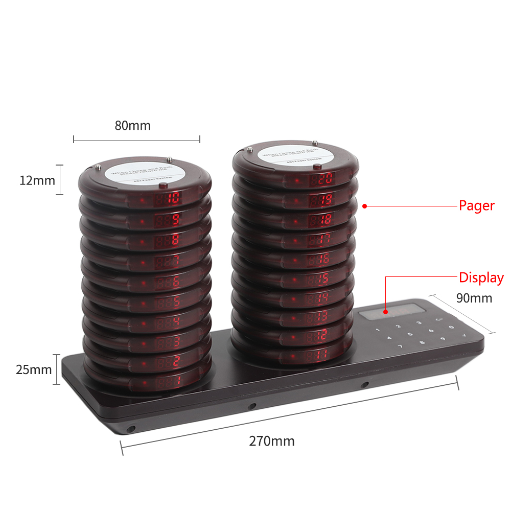 Waterproof Restaurant Pager Coaster Pager Wireless Pager System Calling System 20 Buzzers
